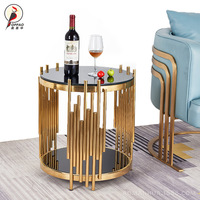 Leichter, luxuriöser, beweglicher Couchtisch aus Edelstahl im italienischen Stil, Wohnzimmer-Beistelltisch, Studio-Sofa-Beistelltisch, goldener Glas-Teetisch