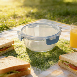 Elegante Recipiente Circular de Vidrio con Tapa Hermética, Excelente para Guardar Sales de Baño, Bolas de Algodón, Accesorio de Organización para Baño - Product Image 3