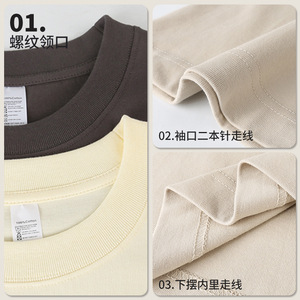 Men's 260G Pure Cotton T-<b>Shirt</b> Solid Color Loose Fit Round Neck Casual Wear L XL 2XL <b>3XL</b> 4XL 5XL 6XL - Product Image 2