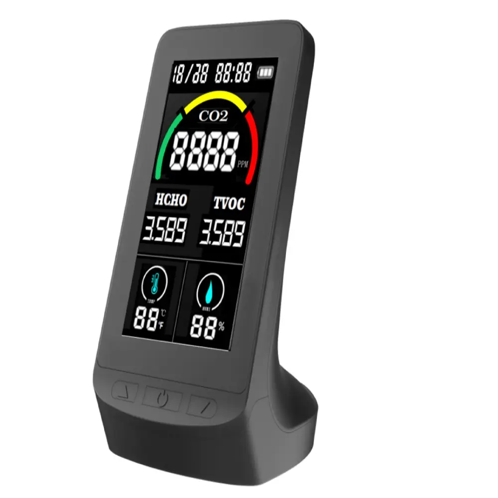Monitor de nível 5 em 1 para co2 ppm, medidor de qualidade do ar interno com alarme