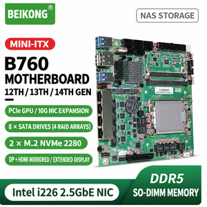 Carte mère Mini ITX B760 NAS 4 ports LAN, 8 SATA, 4 ports 2,5 GbE, Intel LGA1700, DDR5, double M.2 NVMe, pour serveur de stockage - Product Image 1