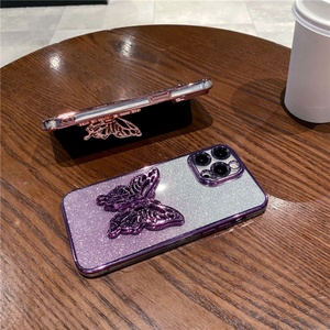 เคสโทรศัพท์เคลือบเงาแบบ 3 มิติ ลายผีเสื้อ ประดับกลิตเตอร์ สำหรับ iPhone15 14 13 12 11 16 Pro Max Plus - Product Image 5