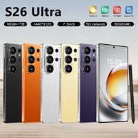 Smartphone Android 15 S26 Ultra 5G Berkualitas Tinggi 16GB+1TB Layar HD OLED 7.3 inci Kamera 108MP Deca Core Bahasa Inggris/Spanyol CDMA Tidak Terkunci