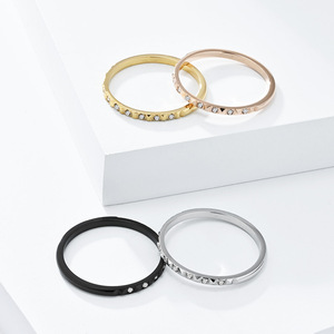 Trendy minimalist luxury diamond-encrusted <b>titanium</b> steel pinky <b>ring</b>, stacked style, fashionable, elegant, and high-end jewelry. - Product Image 2