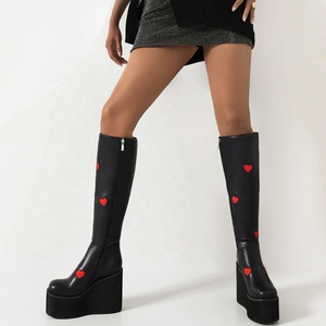 Women High Wedge Long <b>Boots</b> Cute Heart Shape Platform Thick Bottom Shoes Side Zipper Knee High Booties Wedges Heels - Product Image 3