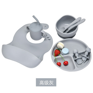 Ensemble de vaisselle pour enfants, bavoir en silicone, assiette, bol, cuillère, fourchette, tasse, 8 pièces pour bébés de 0 à 12 mois, sans BPA, antidérapant, résistant aux chutes - Product Image 3