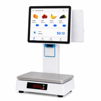 Mesin Kasir Terminal POS Sistem POS All-in-One Android Layar Ganda 14.1" Timbangan Printer Intel I5 Putih