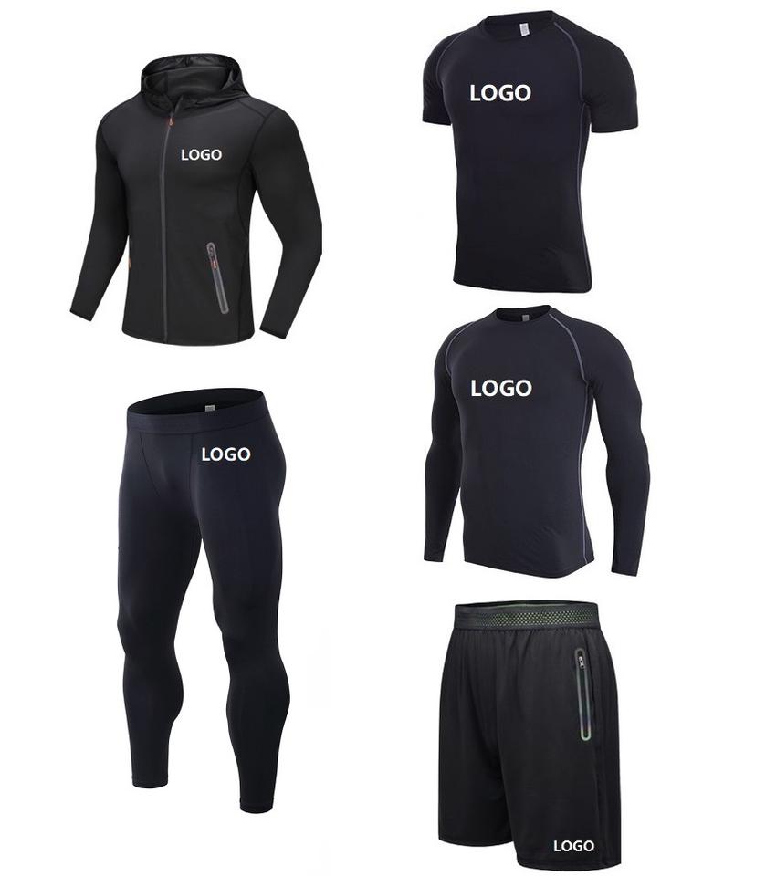 Ensemble de Compression de vêtements de sport personnalisés Polyester élastique à séchage rapide 5 pièces vêtements d'entraînement vêtements de Fitness hommes vêtements de sport