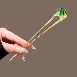 Épingles à cheveux en feuille de bambou de style chinois de 17 cm pour femmes, accessoires pour cheveux en alliage avec motif de feuille, pince à cheveux en strass scintillants, outil de coiffure - Product Image 6