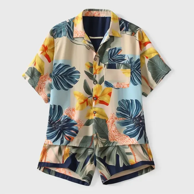 Men's Short Sleeve Two Piece Suit Hawaiian Shirts And Shorts Summer Casual Beach Hawaii Shirts Shorts Set