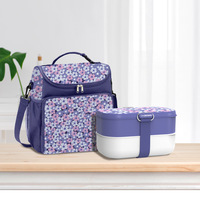 Boîte à bento japonaise à motifs de fleurs Boîte à lunch double couche chauffée par micro-ondes Boîte à lunch portable pour étudiants