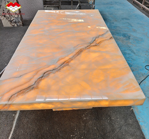 Brother Stone rétro-éclairé Beige Onyx nouveau Design lumière LED rétro-éclairé Table à manger luxe Onyx marbre pierre photoélectrique - Product Image 1