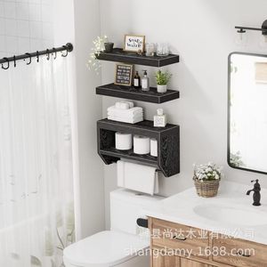 Wooden bathroom <b>wall</b>-mounted toilet paper storage <b>floating</b> wooden <b>shelf</b> for home cabinet storage - Product Image 2