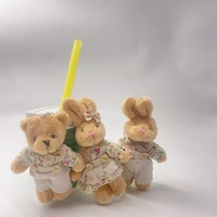 Gobelet en papier jetable pour café, gobelet minimaliste pour thé au lait effet neige, jouets en peluche pour boissons chaudes avec ours en peluche collés