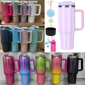 Brillo sublimación diamante 20oz 30oz 40oz vaso recto con mango llavero tapones de paja flores originales diseñador rayas - Product Image 1