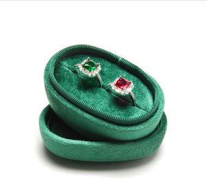 Oval Velvet Jewelry Case Green Red Solid Color Simple Style <b>Earrings</b> Storage <b>Box</b> - Product Image 3