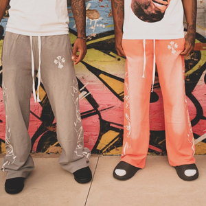 Celana keringat pria kustom asam dicuci antik Streetwear longgar kaki lebar matahari pudar dicetak berat 100% katun celana olahraga - Product Image 5