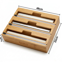 Distributeur de papier aluminium en bambou premium à 3 fentes avec coupe-papier, grand format 18 pouces, pour cuisine professionnelle