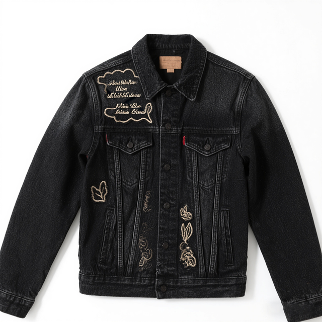 Eco-Friendly Denim Collection Hip Hop Jacket with Snow Wash Nylon/Cotton Button and Embroidery Details
