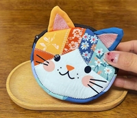 Trousse à crayons patchwork motif chat, style mignon pour fille, sac de rangement de papeterie en tissu, pochette portable à fermeture éclair, cadeau pour étudiant, vente en gros