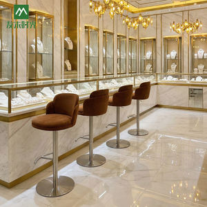 Banqueta Moderna e Durável para Joalheria com Estrutura de Aço Inoxidável e Assento de Couro Almofadado, Alta com Encosto - Product Image 3