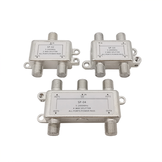 EBY 2/3/4 Way TV Satellite Splitter Distributor 5-2400MHz Silver TV Aerial Antenna RF Coaxial Cable Signal Receiver F Connector