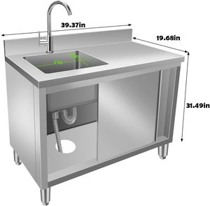 Mueble de Acero Inoxidable 304 con Fregadero Integrado, para Uso Doméstico y Comercial, Encimera, Banco de Trabajo, Almacenamiento para Estufa - Product Image 3