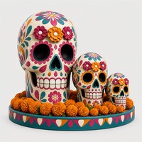 Ensemble de figurines du Jour des Morts en résine sur mesure, lot de trois pièces, groupe de marigolds, service de fabrication OEM pour Halloween et le Nouvel An