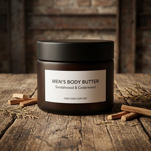 Vente en gros OEM/ODM Usine de soins de la peau Marque privée Beurre corporel pour hommes Parfum bois de santal et bois de cèdre Hydratant corporel non gras - Product Image 2