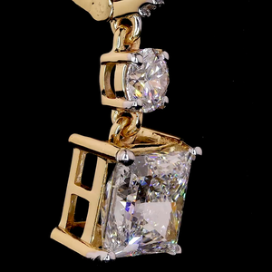 14K Yellow <b>Gold</b> Pave Diamond Hoop <b>Earrings</b> with Princess Cut Lab Grown Diamond <b>Drop</b> - Product Image 3