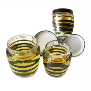 Unique Special Honey Pot Container Thread Glass Jar For Honey With Metal Lid