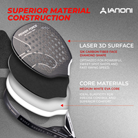 Raquette de padel Caston Sports IANONI POWER FORCE noire 12K personnalisée en fibre de carbone, surface 3D, raquette de padel professionnelle