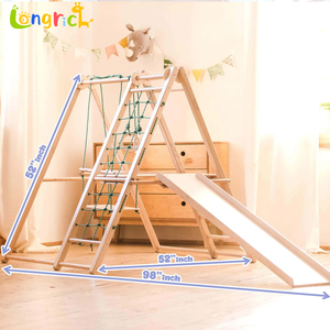 Grand ensemble de structure d'escalade intérieure souple pour enfants 19-24 mois, aire de jeux en bois avec toboggan, barres de singe, formes géométriques, unisexe 84x42x37.5CM - Product Image 4