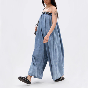 <span class=keywords><strong>Bustier</strong></span> personnalisé froncé manches bouffantes corps féminin élégant <span class=keywords><strong>Bustier</strong></span> ultra large jambe Silhouette femmes surdimensionné Denim <span class=keywords><strong>combinaison</strong></span> - Product Image 5