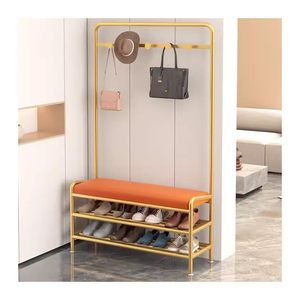 SENYU Modern Gold Metal <b>Coat</b> <b>Rack</b> <b>with</b> 6 Hooks and 3 <b>Shoe</b> Shelves Multipurpose Entryway <b>Storage</b> <b>Bench</b> Furniture - Product Image 1