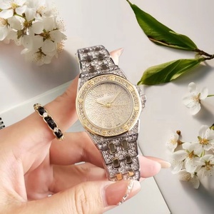 Montre de luxe pour femme en acier inoxydable bicolore, entièrement sertie de diamants, avec bracelet en cristal, montre-bracelet tendance, bijoux - Product Image 1