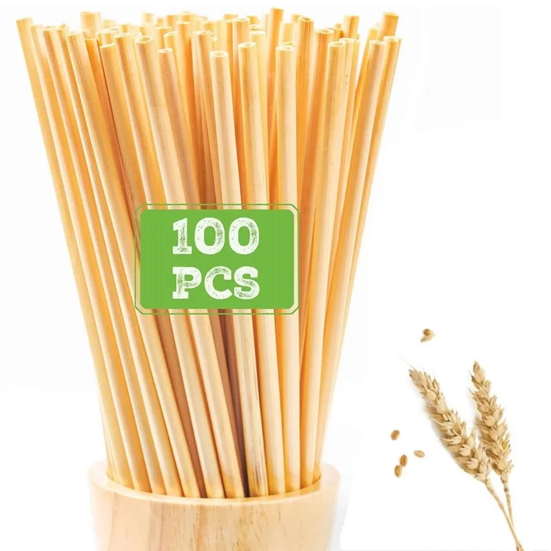 100 Stuks Pack Groothandel Eco Natuurlijke Bamboe Rietjes Biologisch Afbreekbaar Wegwerp Tarwe Rietjes