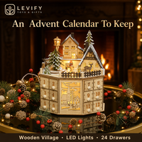 Calendrier de l'Avent en Bois 2026 – Scène de Village avec 24 Jours de Compte à Rebours, Lumières LED et Musique – Décoration de Noël et Coffret Cadeau pour la Maison