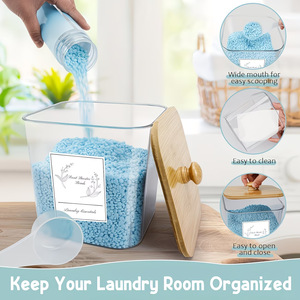 Contenitore Trasparente in Plastica con Coperchio in Bambù per Detersivo, Ideale per Bagno e Lavanderia, Vendita all'Ingrosso - Product Image 4