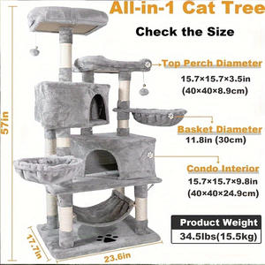Struttura da arrampicata per gatti in legno moderna Sisal Multi livello di lusso grande pavimento al soffitto alberi di gatto e Scratcher - Product Image 2