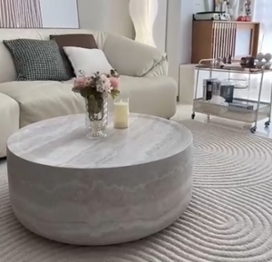 Ronde salontafel met marmerpatroon, trommelvormige salontafel, cocktailtafel van glasvezel, middentafel voor woonkamer of kantoor - Product Image 5