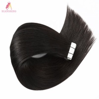 Extensions de tresses Freetress Remy XS 1B, cheveux vierges brésiliens non traités, lisses, double trame machine, extensions à bandes adhésives 24 pouces