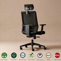 Chaise de bureau ergonomique multifonctionnelle EN1335 avec dossier haut réglable, appui-tête 2D, accoudoirs 3D, assise en mousse moulée et mécanisme en maille