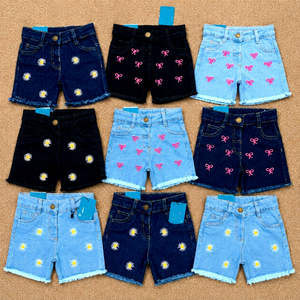 Shorts en jean pour filles, imprimé géométrique, taille haute, jambe large, surplus de stock du Bangladesh, expédition immédiate, vente en gros - Product Image 1