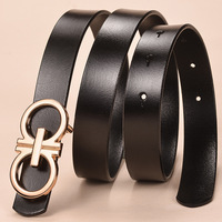 Ceintures en cuir véritable pour femmes et jeunes filles, avec boucle en alliage de zinc en forme de 8 de 2,3 cm et 2,8 cm de largeur, style plaque nominative occidentale, double couche