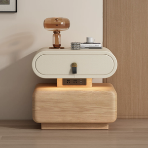 Hot Sale Solid Wood Frame Leather Surface with Sockets and Motion-Sensor Lamp Smart Bedside Table BTBT017 for Home or <strong>Totel</strong> - Product Image 1