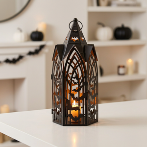 2026 Halloween Home and Garden Decorations Metal Candle Lantern with Bats Cutout Design - Product Image 3