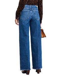 Haute Qualité Classique Bureau Dames Legis Pantalon À Jambes Larges Bleu Foncé Taille Haute Coupe Droite Denim Jeans Pour Femmes - Product Image 3