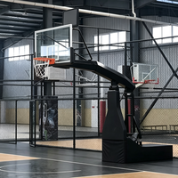 Panier de basket mobile robuste et réglable en hauteur avec panneau arrière en verre trempé pour l'éducation physique et la salle de sport