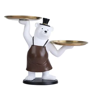 Bandeja de resina con forma de oso para decoración del hogar, bandeja de almacenamiento de figuritas pintadas a mano, al por mayor, precio de fábrica